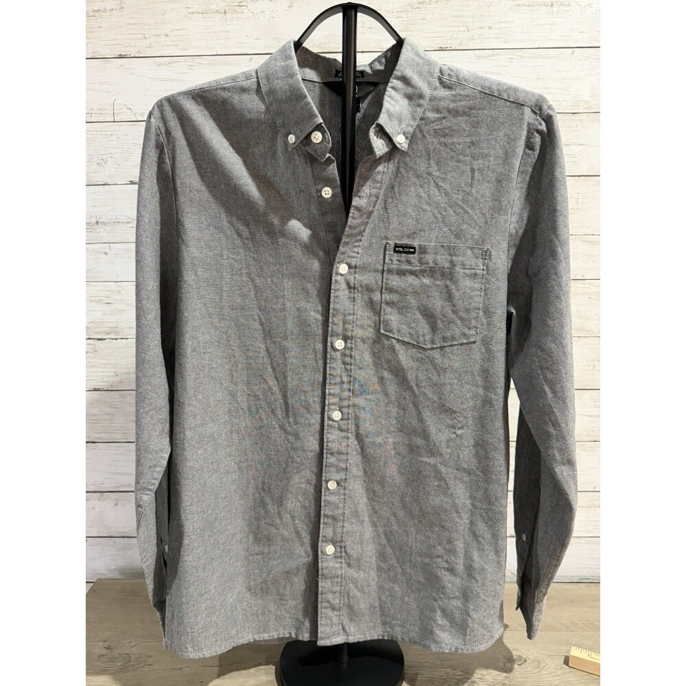 Volcom Long Sleeve Button Down Shirt Grey Size Medium